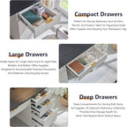 JXQTLINGMU 58" Modern Executive Desk with Storage, Wood Home Office Desk with 5 Drawers & 1 Cabinet, Fluted Computer Writing Desk for Study, Living Room, Bedroom, Antique White