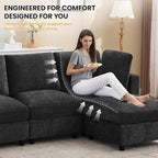 4-Seater Modular Sectional Cloud Sofa with 2 Ottomans, U-Shaped Couch for Living Room, Modern Deep Seat Sofa with Soft Back Cushions, Chenille Dark Grey