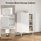 Metal Locker Cabinet with 2 Doors, White Metal Accent Cabinets for Home Office, 40" Counter Height Storage Lockers Sideboard for Home Office Kitchen Living Room Hallway Entryway