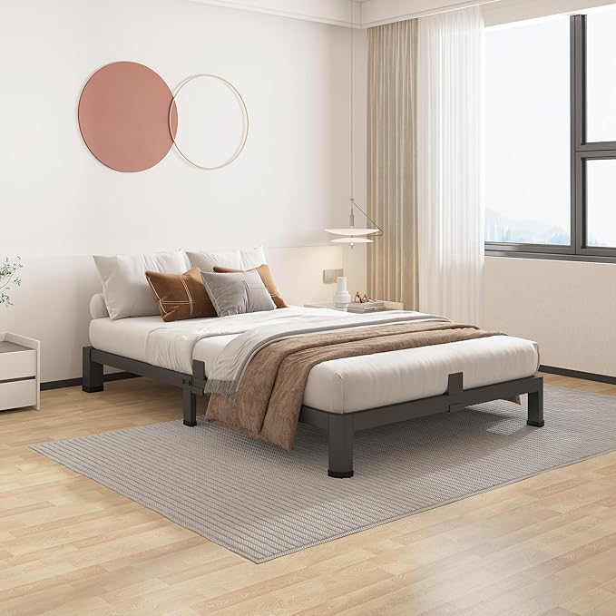 ROIL 4 inch Twin Bed Frames with Round Corner Legs Mattress Retainers 3500LBS Heavy Duty Steel Slats No Box Spring Needed Platform Noise-Free Easy Assembly