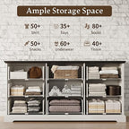 Farmhouse 9 Drawers Dresser for Bedroom, 63" Wide Modern Chest of Drawers with Deep Drawers & Bar Handles, Rustic Wood Dresser TV Stand, Wooden Closet Storage Organizer for Living Room, Hallway, White