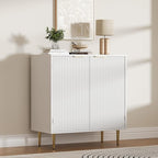 Buffet Sideboard Cabinet [Set of 2] with 4 Doors, Modern Cabinet with with Adjustable Shelf, Golden Handles & Legs, Coffee Bar Sideboard for Kitchen, Living Room, White