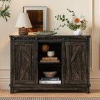 Vabches Bar Cabinet with Storage, Farmhouse Storage Cabinet with Sliding Barn Doors and Adjustable Shelves Small Rustic Liquor Cabinet for Living Room, Kitchen, Entryway