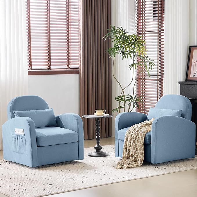 MELLCOM Oversized Swivel Accent Chair with Hidden Storage, Comfy Chenille Fabric Upholstered Leisure Armchair with Lumbar Pillow and Side Pocket for Living Room Bedroom Reception Room and Office