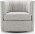 CHERS Rivet Mid-Century Modern Swivel Armchair, Bouclé Fabric Channel-Tufted Accent Chair, 360-Degree Rotating Lounge Chair with Ergonomic Design for Living Room, Bedroom, Home Theater, Light Gray