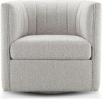 CHERS Rivet Mid-Century Modern Swivel Armchair, Bouclé Fabric Channel-Tufted Accent Chair, 360-Degree Rotating Lounge Chair with Ergonomic Design for Living Room, Bedroom, Home Theater, Light Gray