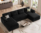 Belffin Large Modular Sectional Sofa with Double Deep Chaise, 135" Corduroy U Shaped Sectional Couch with 9" Soft Dual-Layer 6 Seats U Shaped Couch for Living Room, Apartment, Black