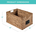 Best Choice Products Pantry Baskets Set of 2 16x12in Water Hyacinth Storage Baskets, Woven Wicker Kitchen Organizers with handles w/Chalkboard Label Chalk Marker - Chestnut