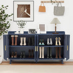 ORRD 4 Doors Storage Cabinet, 2 Tier Wooden Storage Organizer Cabinet with Adjustable Shelf, Sideboard Buffet Cabinets with Iron Curved Doors Accent Shoe Rack for Entryway Hallway Living Room (Blue)
