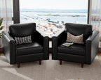 ABCASA Faux Leather Oversized Accent Chair with Storage Deep Seat Single Sofa Large Reading Armchair for Living Room Bedroom Office Black Set of 2