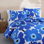 Marimekko - Full/Queen Duvet Cover Set, Cotton Percale Reversible Bedding with Matching Shams, Floral Home Decor (Unikko Blue, Full/Queen)