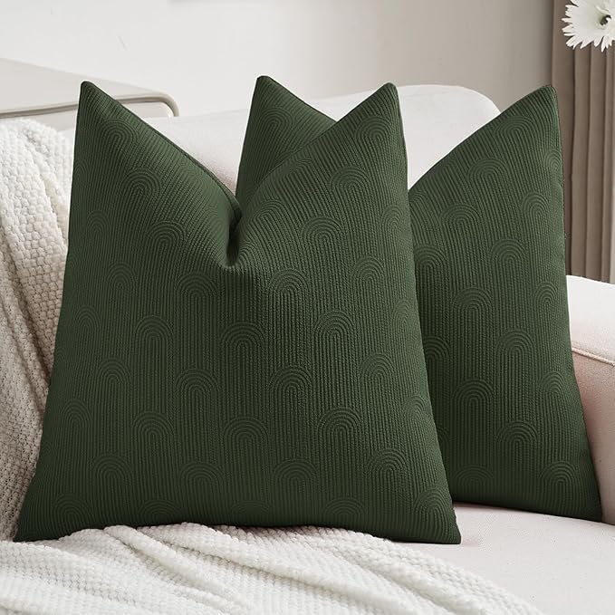FUTEI Christmas Dark Green Chenille Decorative Throw Pillow Covers 20x20 Inch Set of 2,Soft Cozy Striped Geometric Patterns Cushion Cases,Modern Home Decor for Couch Bed Living Room