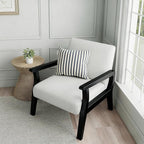 HNY Mid Century Armchair with Black Wood Frames, Linen Upholstered Living Room Arm Chair, for Living Room, Bedroom, Ivory