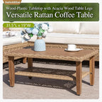 Sophia and William Boho Wicker Patio Furniture Set, Outdoor Rattan Sectional Sets Conversation Set - Weather-Resistant, with Dual Storage Coffee Table Acacia Wood Legs for Garden, Patio & Deck(Beige)