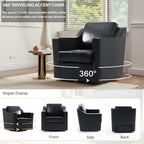 UIXE Faux Leather Swivel Accent Chair, Upholstered Arm Chair for Living Room, Modern Club Armchair Comfy Single Sofa Bedroom Reading Seat with Lumbar Pillow - Black