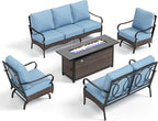 PHI VILLA Patio Furniture Set with 56" Fire Pit Table, Premium Outdoor Wicker Metal Frame Furniture with Upgraded Waterproof Thick Cushions for Porch, Poolside, Deck, and Yard