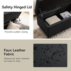 51" Faux Leather Storage Ottoman, Stitch Tufted Rectangle Upholstered End of Bed Storage Bench, Entryway Large Couch Ottoman with Wooden Legs, Dark Black