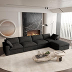 Cloud Couch Modular Sectional Sofa,160.6" L Shaped Convertible Sectional Sofas with Storage Ottoman for Living Room,Minimalist Deep 5 Seater, Covers Washable&Replaceable(Black)