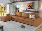 EASE MOOSE Oversized Modular Sectional Sofa,Modern Deep Seat Faux Leather Sectional,Extra Large L Shaped Couch,Comfy Scratch Resistant Material,Brown