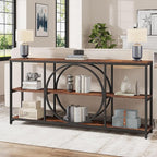 Tribesigns Extra Long Console Table, 70.9 inch Narrow Sofa Tables with 3 Tier Wood Storage Shelves Industrial Metal Frame for Entryway Hallway Living Room Behind Couch, Rustic Brown Black