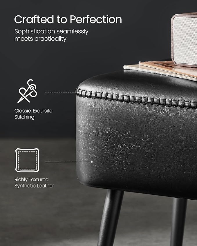VASAGLE EKHO Collection - Bench for Entryway Bedroom, Synthetic Leather with Stitching, Ottoman Bench with Steel Legs, Living Dining Room, Mid-Century Modern, Loads 660 lb, Ink Black ULOM076B01