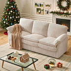 ONBRILL 86.6" Corduroy Couches for Living Room, Comfy 3 Seater Sofa with Pillow-Top Armrest & Dual-Layer Cushions, Mid Century Modern Couch for Bedroom, Apartment, Beige
