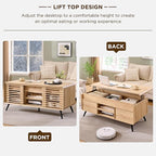 RedLemon 48" Lift top Coffee Table, mid Century Modern Coffee Table with Slatted Sliding Door, Hidden Storage Compartment, 4 Storage Shelves, Center Table for Living Room, Office, Natural Oak
