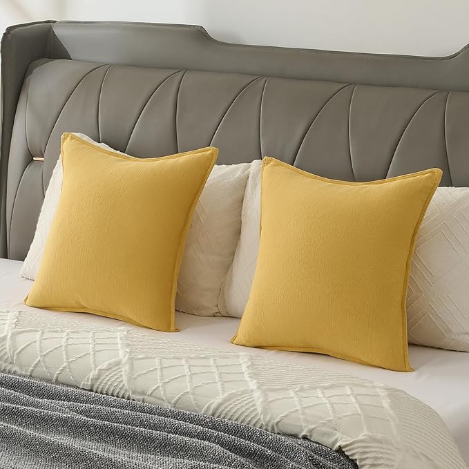 FUTEI Mustard Yellow Chenille Throw Pillow Covers 12x20 Inch Set of 2,Edges Double-Stitched Lumbar Pillow Cases,Modern Home Decor for Couch Living Room
