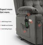 MCombo Small Triple Motor Power Lift Recliner Chair with Massage and Heat for Petite Elderly People, Adjustable Headrest, Infinite Position, USB Ports, Fabric 7664 (Grey, Small)