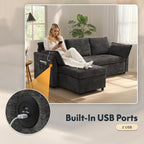 FLEXISPOT XB5 78" Pull Out Couch Bed with Storage Chaise, 2-in-1 Convertible Sofa Bed with USB Charging Ports, 3-Seater Sectional Sofa Couch for Living Room Apartment, Easy to Assemble(Dark Gray)