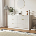 6 Drawers Fluted Dresser for Bedroom, 55" Wide Wooden Dresser with Deep Drawers, Large Floor Chest of Drawers, Modern Long TV Stand, Storage Cabinet Side Table, White