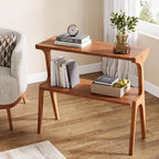 Tribesigns Wood Side Table, 2-Tier Modern Tall End Table with Storage Shelves, Slim Couch Side Table for Living Room, Narrow Bedside Table, Nightstands for Bedroom, Cherry