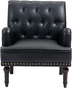 UIXE PU Leather Accent Chairs Set of 2, Modern Upholstered Armchair for Living Room, Comfy Arm Chair Single Sofa Reading Seat with Wooden Legs for Office Home Bedroom - Black