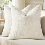 decorUhome Christmas Cream White Chenille Throw Pillow Covers 20x20 Set of 2 Thick Textured Slubby Couch Pillow Covers Farmhouse Accent Modern Neutral Decorative Pillow Cases for Bed Sofa Living Room