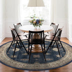 RUGGABLE Washable Vintage Area Rug – Verena Sapphire 6 ft Round, Stain-Resistant, Non-Slip – Medium Machine Washable Rugs for Living Room, Bedroom, Hallway, Entryway & Office–with Standard Pad