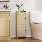 Bathroom Storage Cabinet, Corner Floor Cabinet with 2 Doors and Adjustable Shelf, Narrow Toilet Paper Cabinets, Bathroom Organizer for Small Spaces, 7.9" D x 9.8" W x 29.5" H Yellow