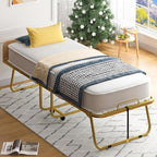 Mjkone Folding Bed with 5" Memory Foam Mattress & Upgraded 75x38 Frame Single Portable Guest Bed, Space-Saving Design, Lockable Wheels for Easy Moving, Quick Assembly & Compact Storage-Gold