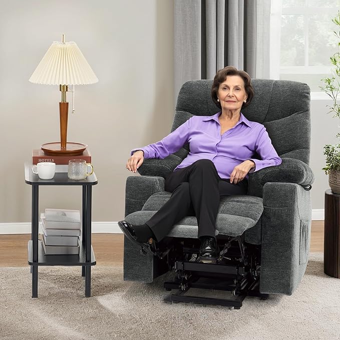 MCombo Power Lift Recliner Chair with Extended Footrest for Elderly People, Fabric 7281 (Dark Gray, Small)