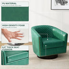 Pia Ricco Faux Leather Swivel Barrel Accent Chairs, 360° Swivel Round Single Sofa Chair, Comfy Upholstered Club Armchair with Nailhead Trim for Living Room/Reading Room/Bedroom, Green