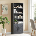70in Tall Bookshelf 6 Tier Bookcase with Barn Doors and Adjustable Shelf, Black Farmhouse Book Shelves with Storage Cabinet,Wood Floor Standing Display Bookshelve for Bedroom,Living Room,Kitchen