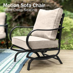 PHI VILLA 7 PCS Outdoor Patio Furniture Set with 2*C-Base Chairs, 1 * 3 Seater Padded Deep Seating Bench Sofa, 2*Padded Armrest Leg Chairs and 2*Metal Cushioned Ottoman for 7 Person