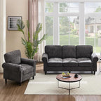 Kingfun 3 Seater Couch with Chair, Mid Century Modern Sofa Set with Rolled Arms and Deep Seats, Fluffy Comfort for Living Room, Apartment, Easy Assembly, Grey