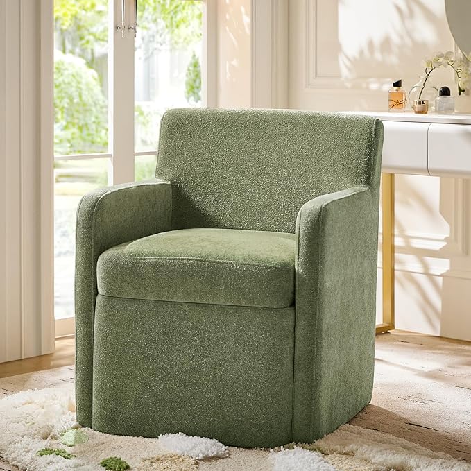 HULALA HOME Upholstered Dining Chair with Smooth-roling Castors, Modern Fabric Side Dining Room Chairs with Built-in Storage, Multi-Purpos Kitchen Chairs for Living Room, Moss