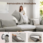 118.5" Down Filled Cloud Couch, Chenille Modular Sectional Sofa with Storage Ottoman, 3-Seater L Shape Sofa with Throw Pillows, Mordern Sectional Couches for Living Room, Light Grey
