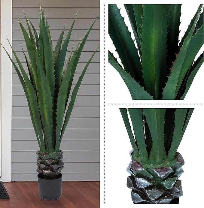 Pure Garden Giant Agave Fake Plant - 52-Inch Faux Succulent with Pot - Modern Artificial Trees for Home Decor Indoor and Outdoor Blend Southwestern Style