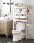 SONGMICS Over The Toilet Storage, 3-Tier Over Toilet Bathroom Organizer with Adjustable Shelf, 10.2 x 24.8 x 66.9 Inches, Space-Saving, Cloud White UBTS01WT