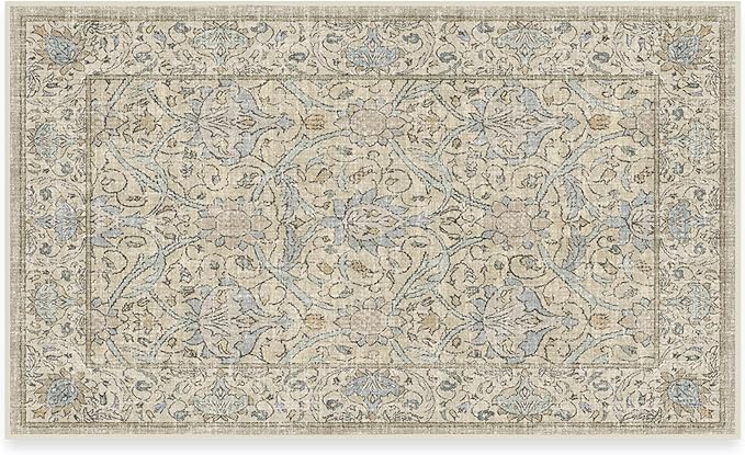RUGGABLE x Morris & Co Washable Area Rug – Montreal Natural Blue 3x5, Stain-Resistant, Non-Slip – Small Machine Washable Rugs for Living Room, Bedroom, Hallway, Entryway & Office–with Standard Pad
