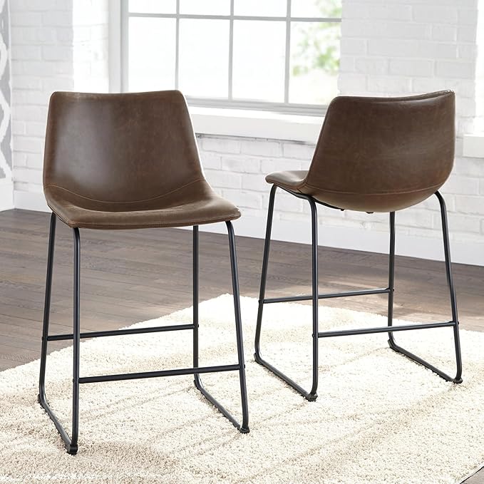 Signature Design by Ashley Centiar 24" Counter Height Modern Bucket Barstool 2 Count, Brown