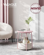 VASAGLE LILEA Collection - Side Table with Charging Station, Round End Table with Fabric Basket, Nightstand with USB Ports, for Living Room, Bedroom, Modern, Jelly Pink and Cream White ULET228R01