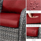 HUMMUH 5 Pieces Patio Furniture Set Wicker Outdoor Sectional Sofa with Swivel Rocking Chairs,Patio Ottomans